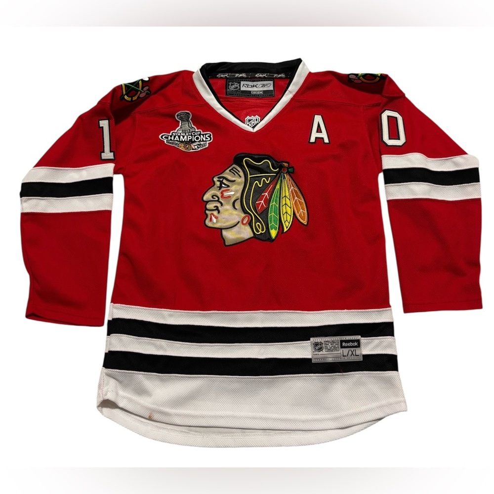 Reebok Youth CCM Chicago BLACKHAWKS 2013 Stanley Cup SHARP #10 Jersey Sz L/XL